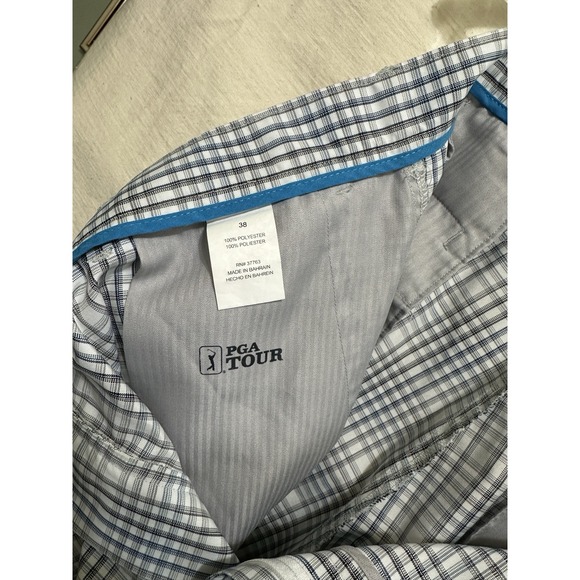 PGA Tour Golf Shorts Mens 38 BLUE BLACK CHECK Flat Front Button closure - Picture 7 of 8